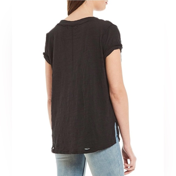 Free People We The Free Sundance Tee Top Black Slouchy V Neck Distressed Size XS - Picture 8 of 13